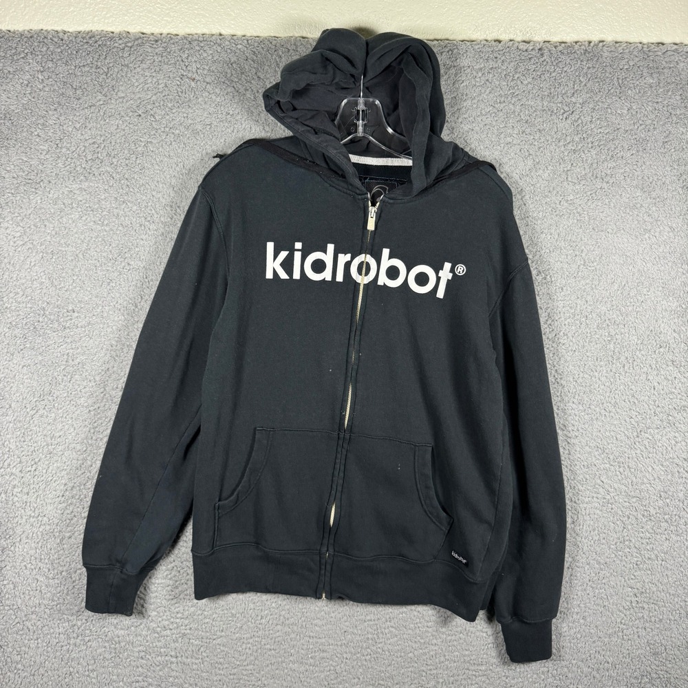 Kidrobot Mens Black Robot Outline Full Zip Graphic Hoodie Size M RN121640 Y2K